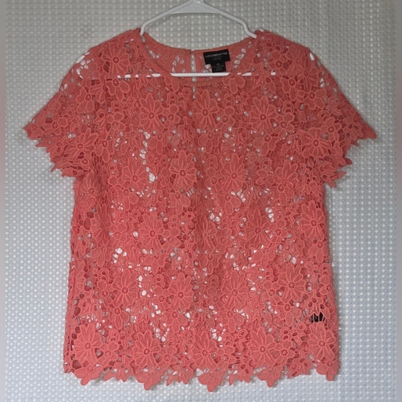 Coral Lace Blouse Cottagecore Romantic Top Feminine Chic Brunch Outfit - Picture 6 of 8